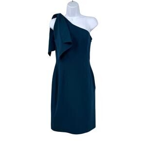 Dress the Population Tiffany One Shoulder Midi Dress M Teal Blue Formal Event